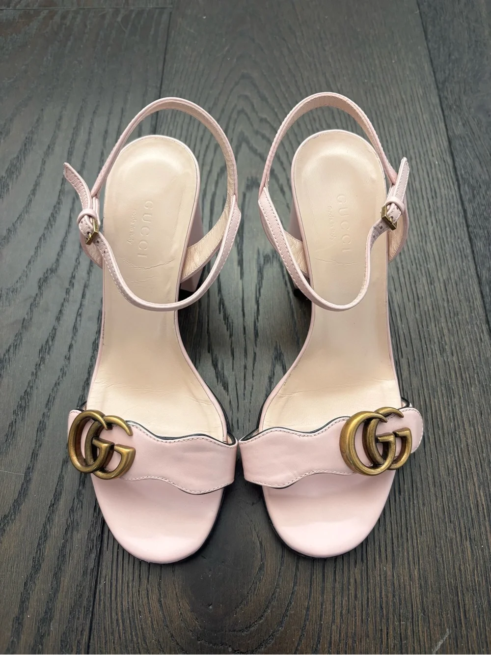 Gucci GG Marmont Block Heel (3” or 75mm) in Perfect Pink - Picture 1 of 7